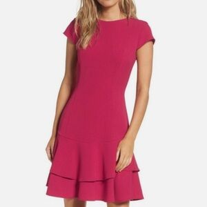Eliza J Ruffle Hem Fit & Flare Dress Fuchsia Size 14